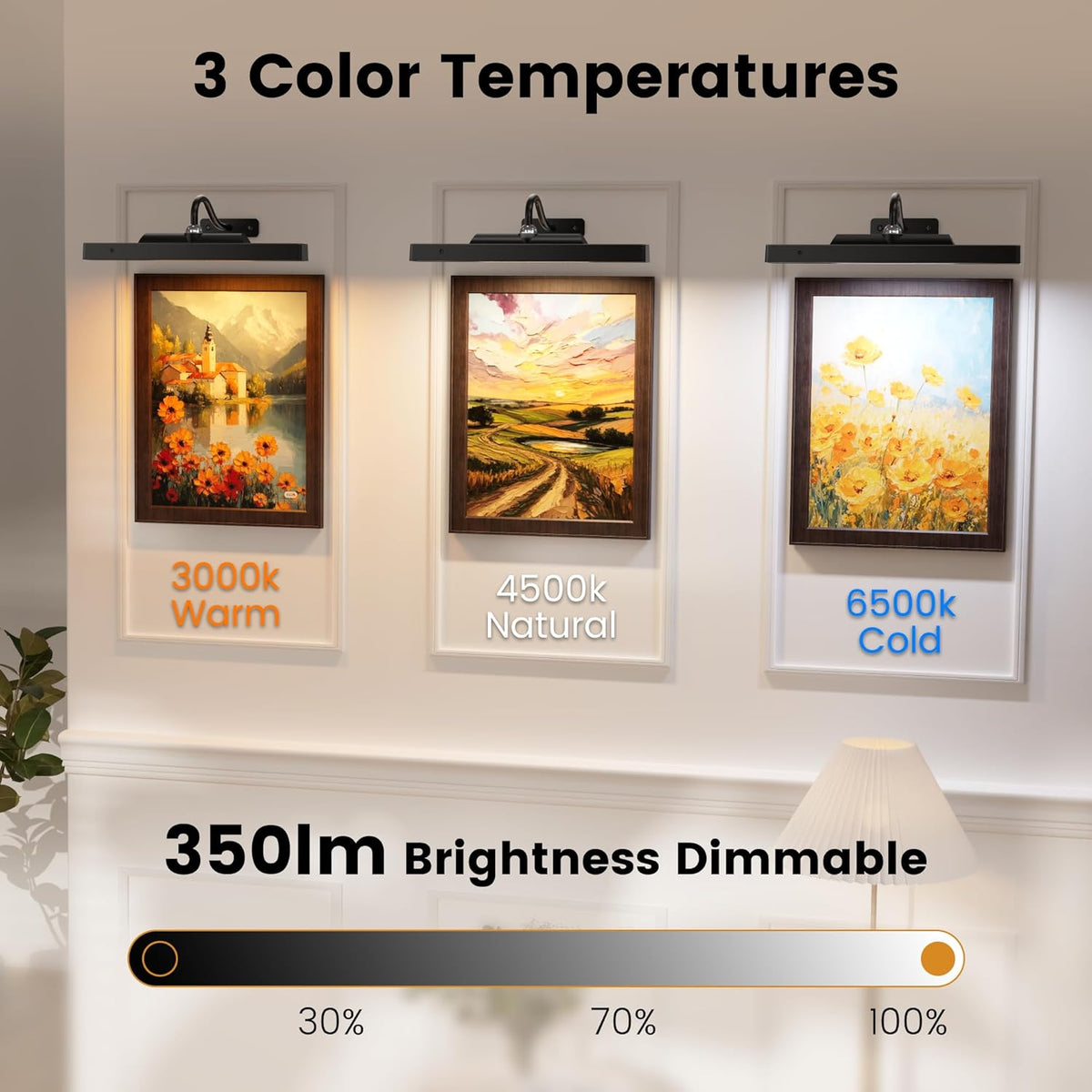 Art Frame Picture Light 4Pack, 12" Wireless Battery Operated Gallery Lighting, Remote Control Timer 3 Color Temps for