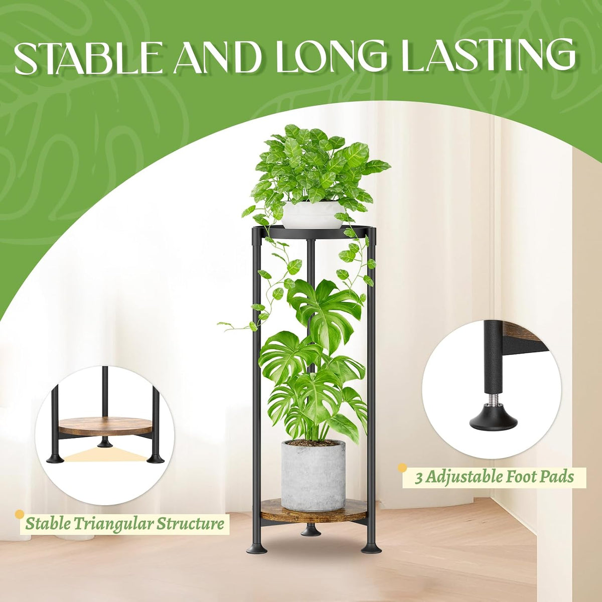 iDavosic.ly 2 Tier Corner Metal Plant Stand Indoor, 30 In Tall, Black Brown | Vertical Outdoor Flower Display Holder