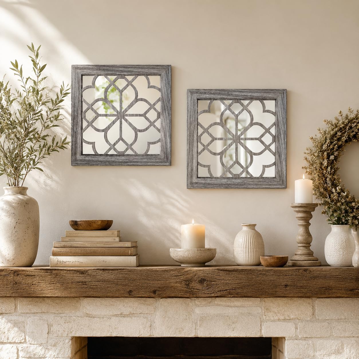 Boho Wall Mirror Decor / Brown / 12*12in / 12 x 12 / Set of 2