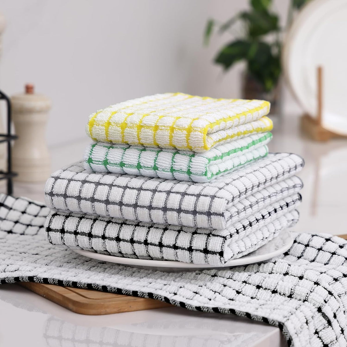 Homaxy Kitchen Towels and Dishcloths Set (16”x 25” and 12”x 12”, 16 Pack) | Cotton Terry Kitchen Dish Towels, Super
