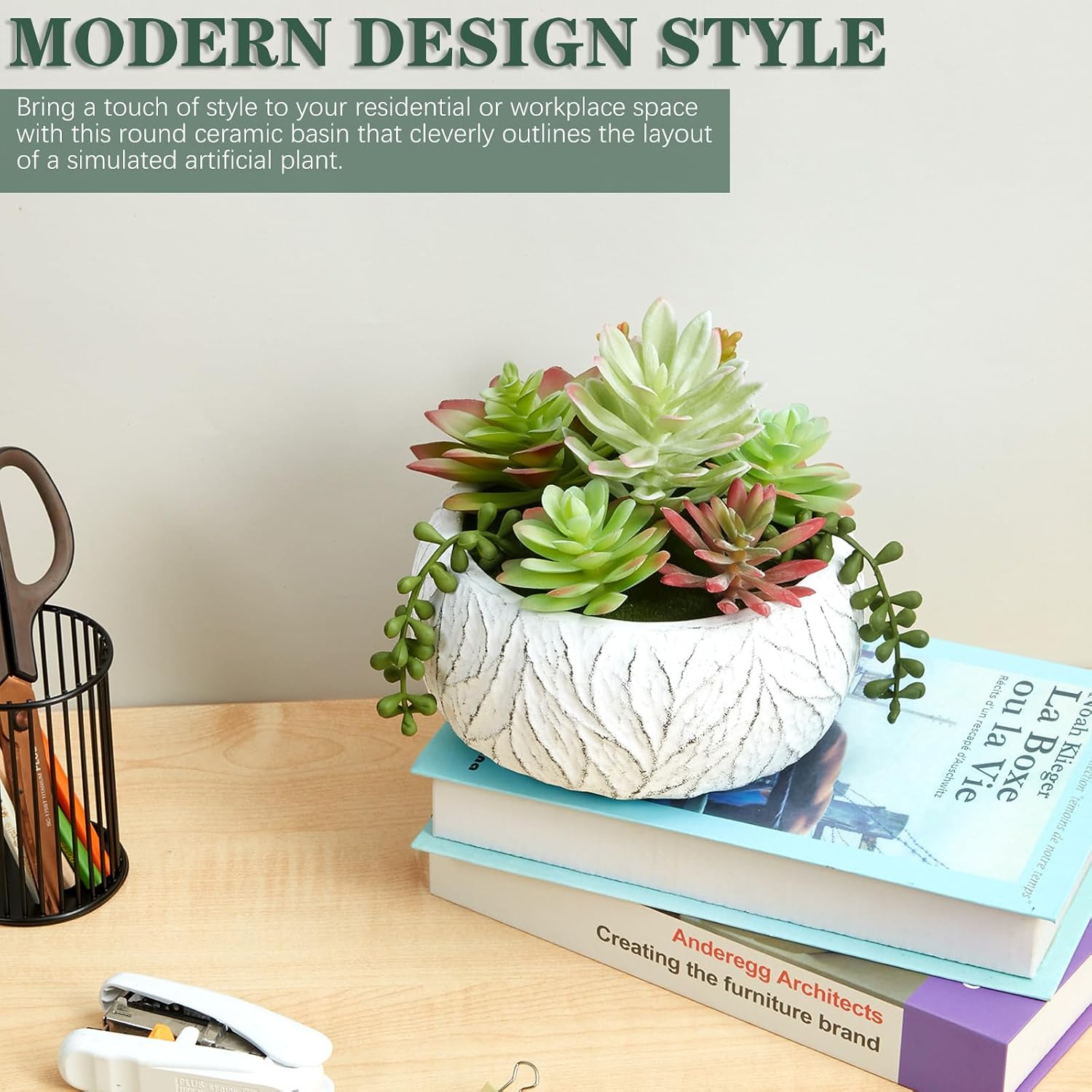Artificial Succulent Plant in Ceramic Pot / 6inch / White