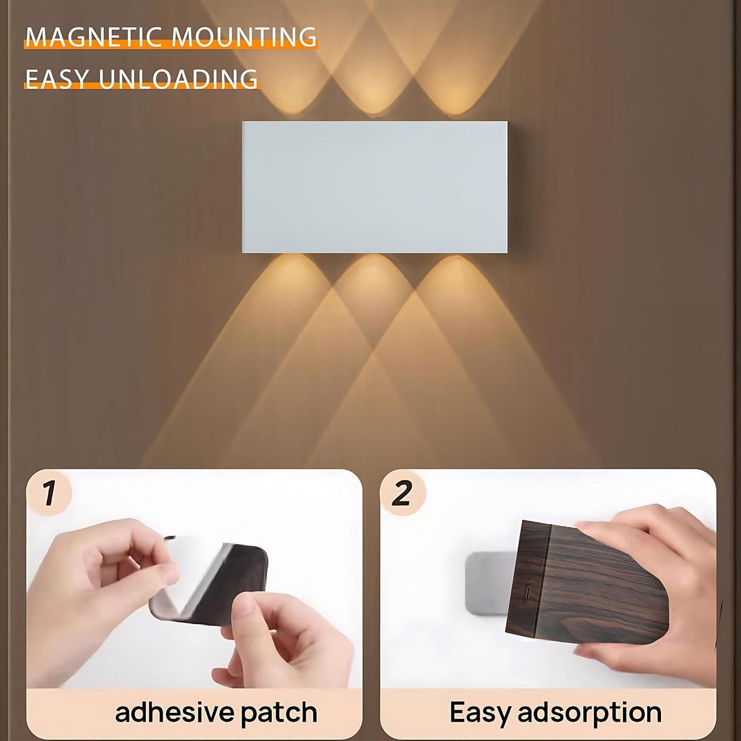Shelprojsu 2 Pcs LED Magnetic Wall Sconce Lights,5000mAh Wireless Bedside Wall Light USB Rechargeable Reading Wall