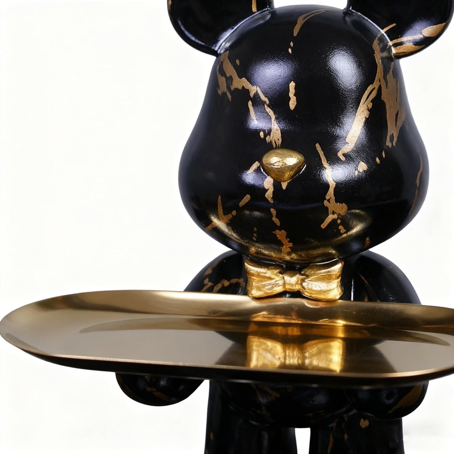Bear Statue Resin Tray Sculpture / Black Gold