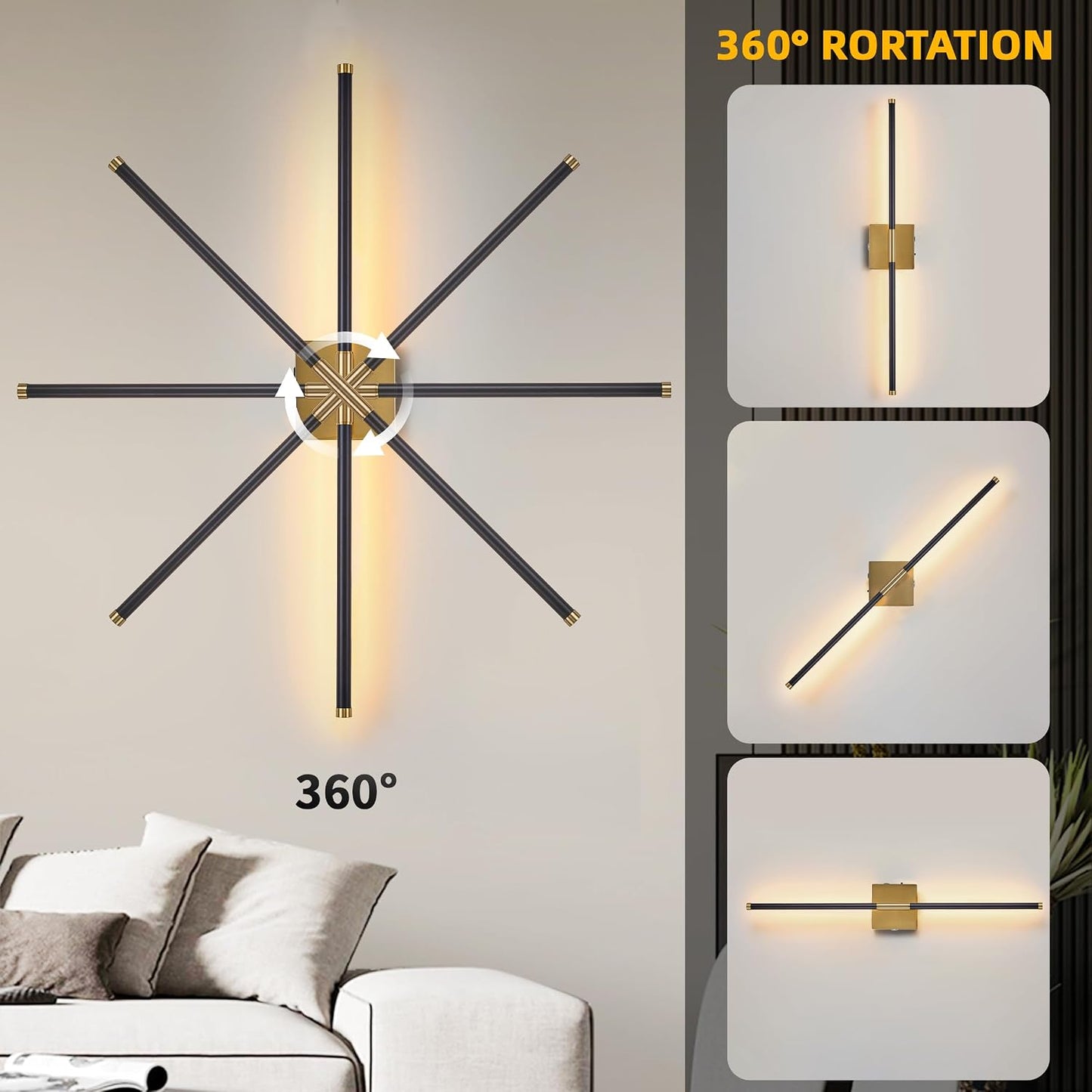15800 mAh Battery Operated Wall Sconces with Remote Control Dimmable Wall Sconces Set of Two 3000K LED Brass Gold and