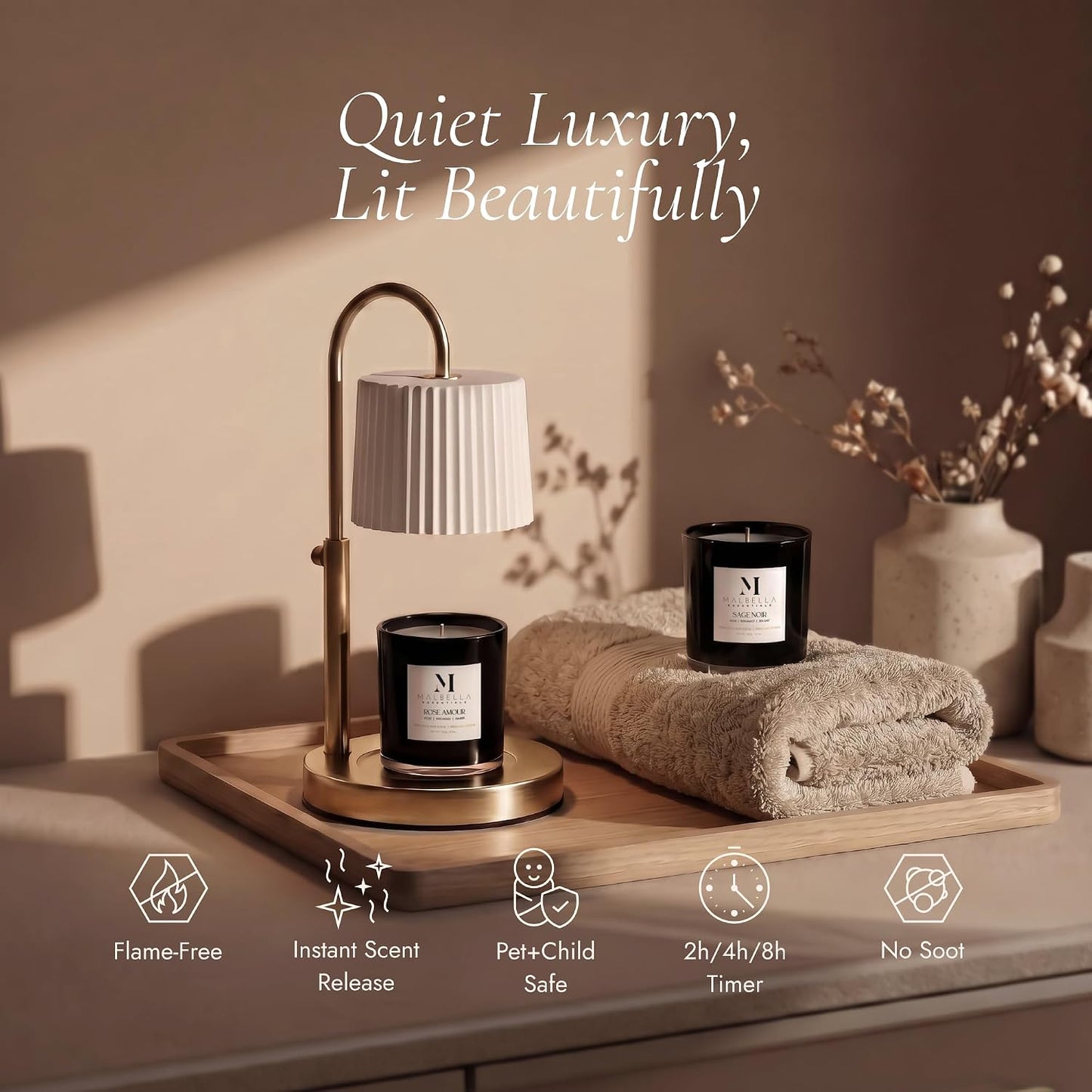 Dimmable Glass Candle Warmer Lamp with Timer - Adjustable Height Candle Lamp Warmer with Timer (8H/4H/2H) - Wax Melter
