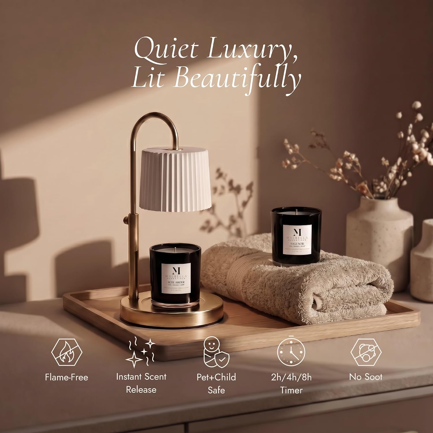 Dimmable Glass Candle Warmer Lamp with Timer - Adjustable Height Candle Lamp Warmer with Timer (8H/4H/2H) - Wax Melter