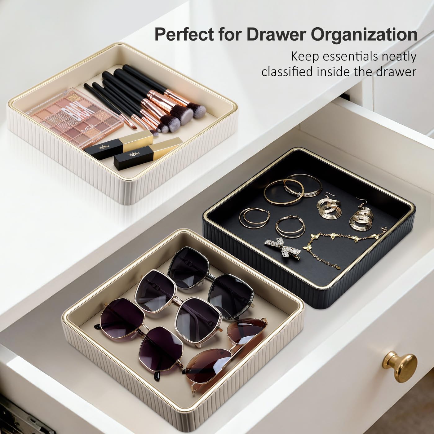 Leather Valet Tray Nightstand Organizer / Black