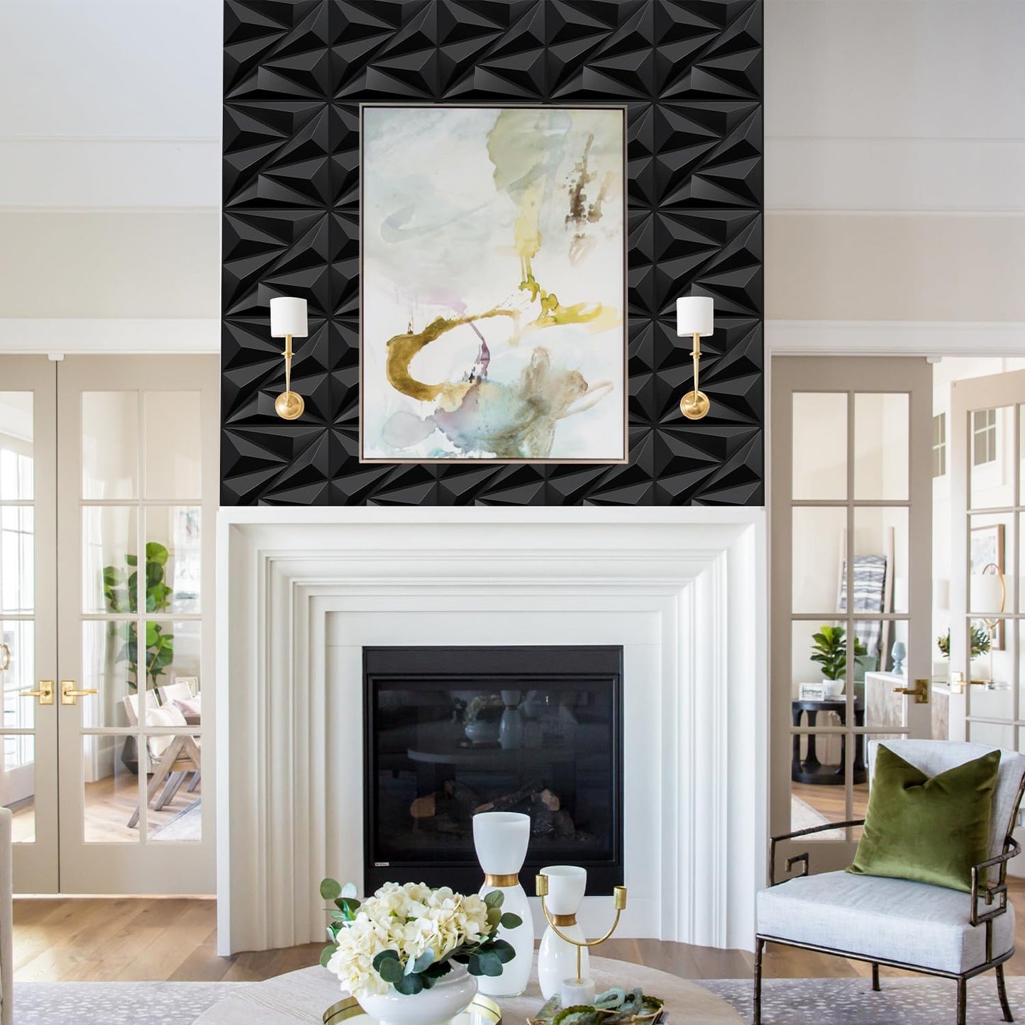 STICKGOO Black Diamond 3D Wall Panels, 12''x12'', 33 Pack | PVC Accent Wall Panels for Interior Wall Decor, Living