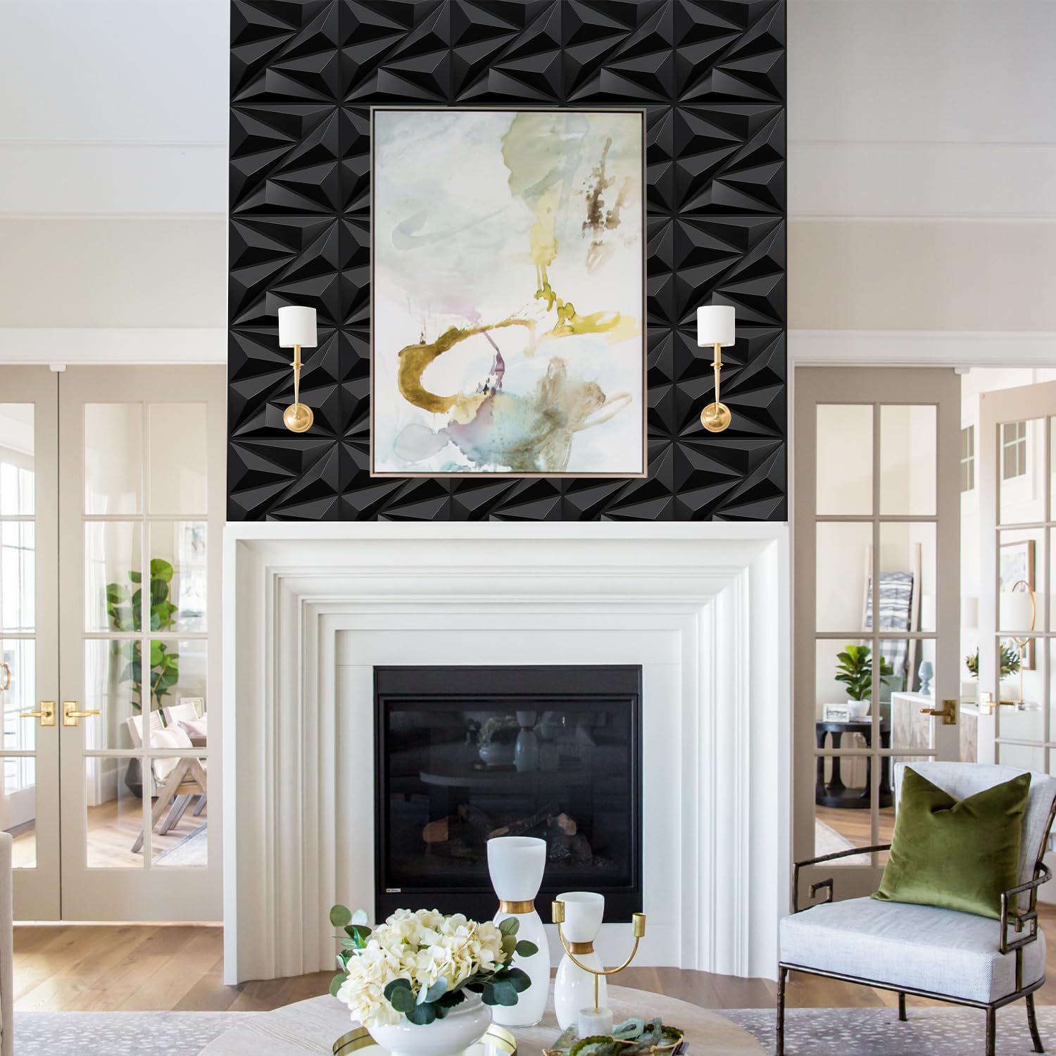 STICKGOO Black Diamond 3D Wall Panels, 12''x12'', 33 Pack | PVC Accent Wall Panels for Interior Wall Decor, Living
