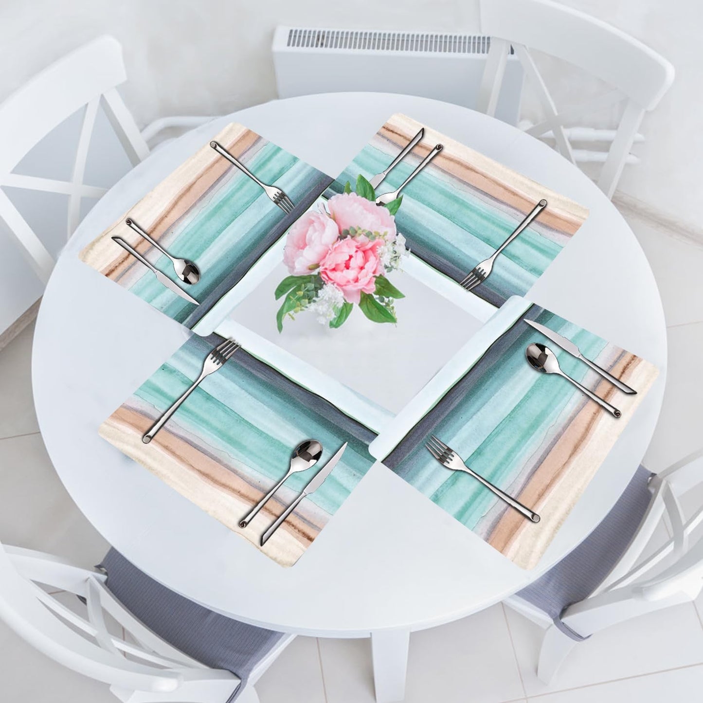 Coastal Placemats Set of 4 - Coastlin Faux Leather Anti Heat Placemats for Dinner Table, Non-Slip Waterproof Oil-Proof
