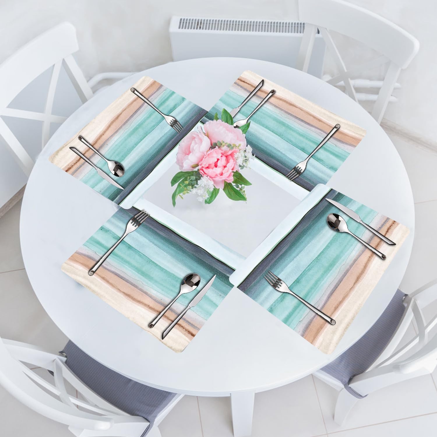 Coastal Placemats Set of 4 - Coastlin Faux Leather Anti Heat Placemats for Dinner Table, Non-Slip Waterproof Oil-Proof