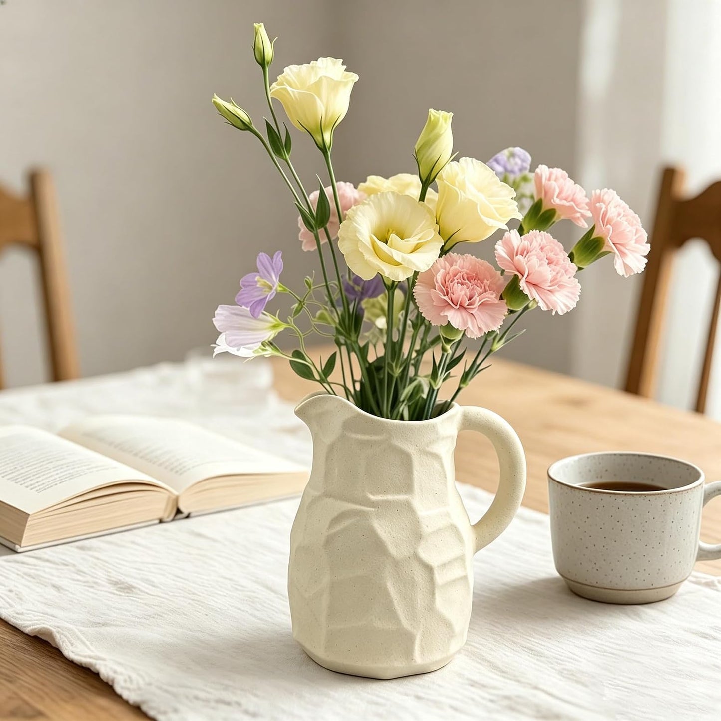 Ceramic for Flowers / Pitcher Vase / White / 7 Inch