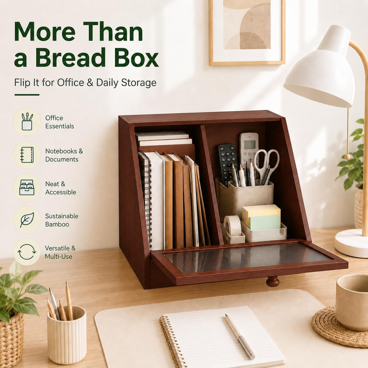 BAMBANG Corner Bread Box for Kitchen Countertop, Large Capacity Bamboo Wood Bread Storage Container, 2 Tier Farmhouse