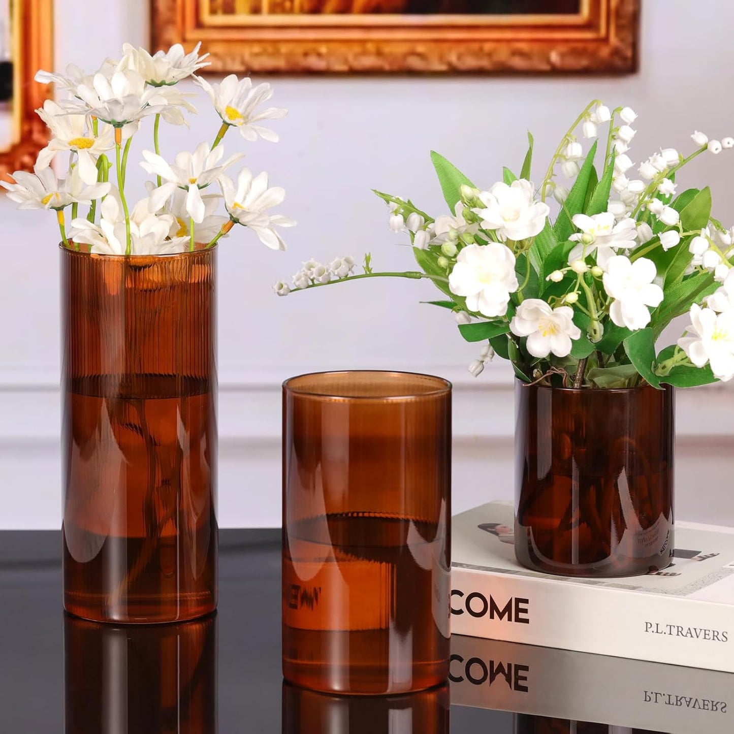 Glass Cylinder Vases for Centerpieces / 4in / Amber / Set of 6