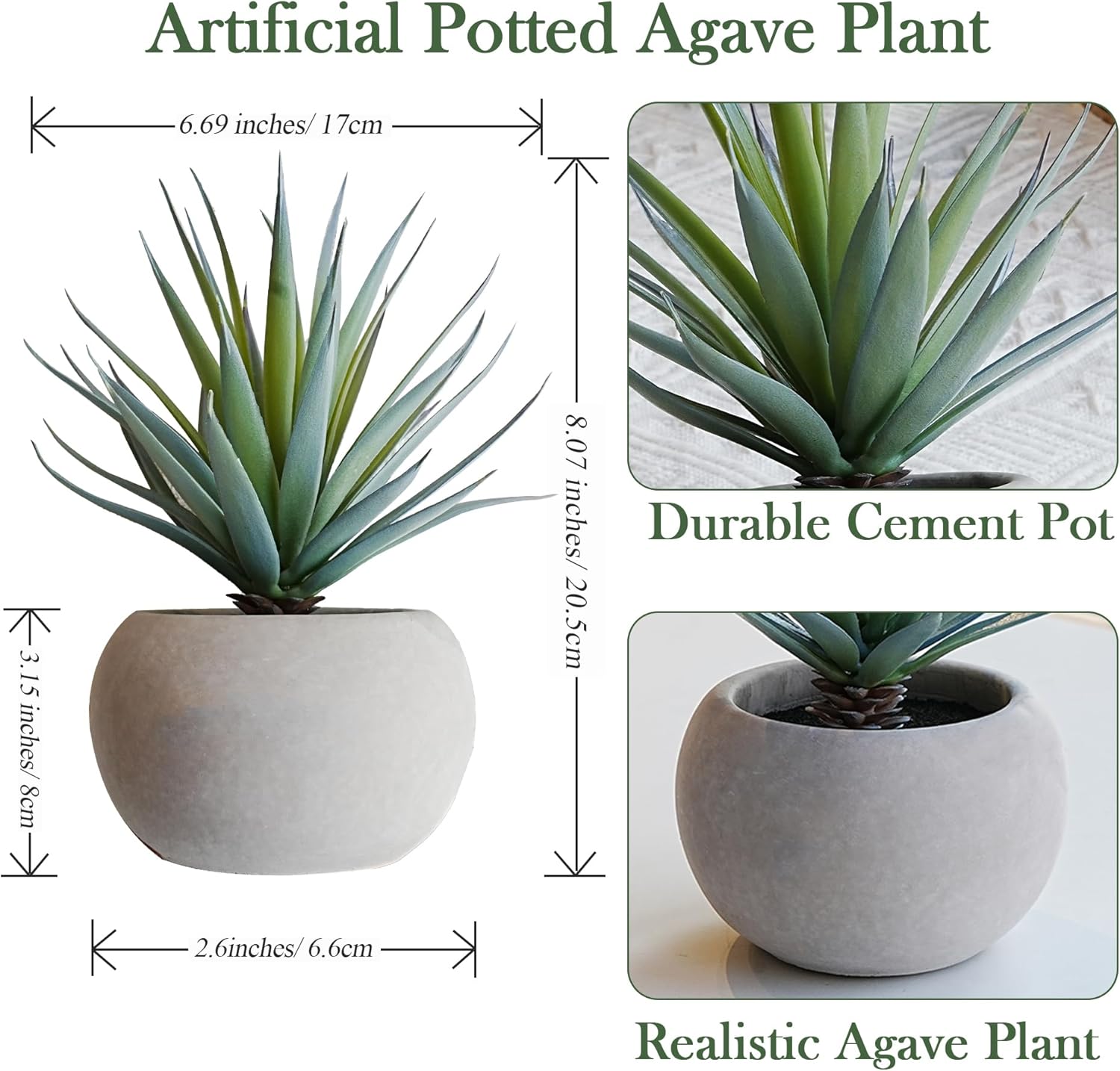 Jahe Agave Artificial Plants / Gray / 8.07 Inch / Set of 2