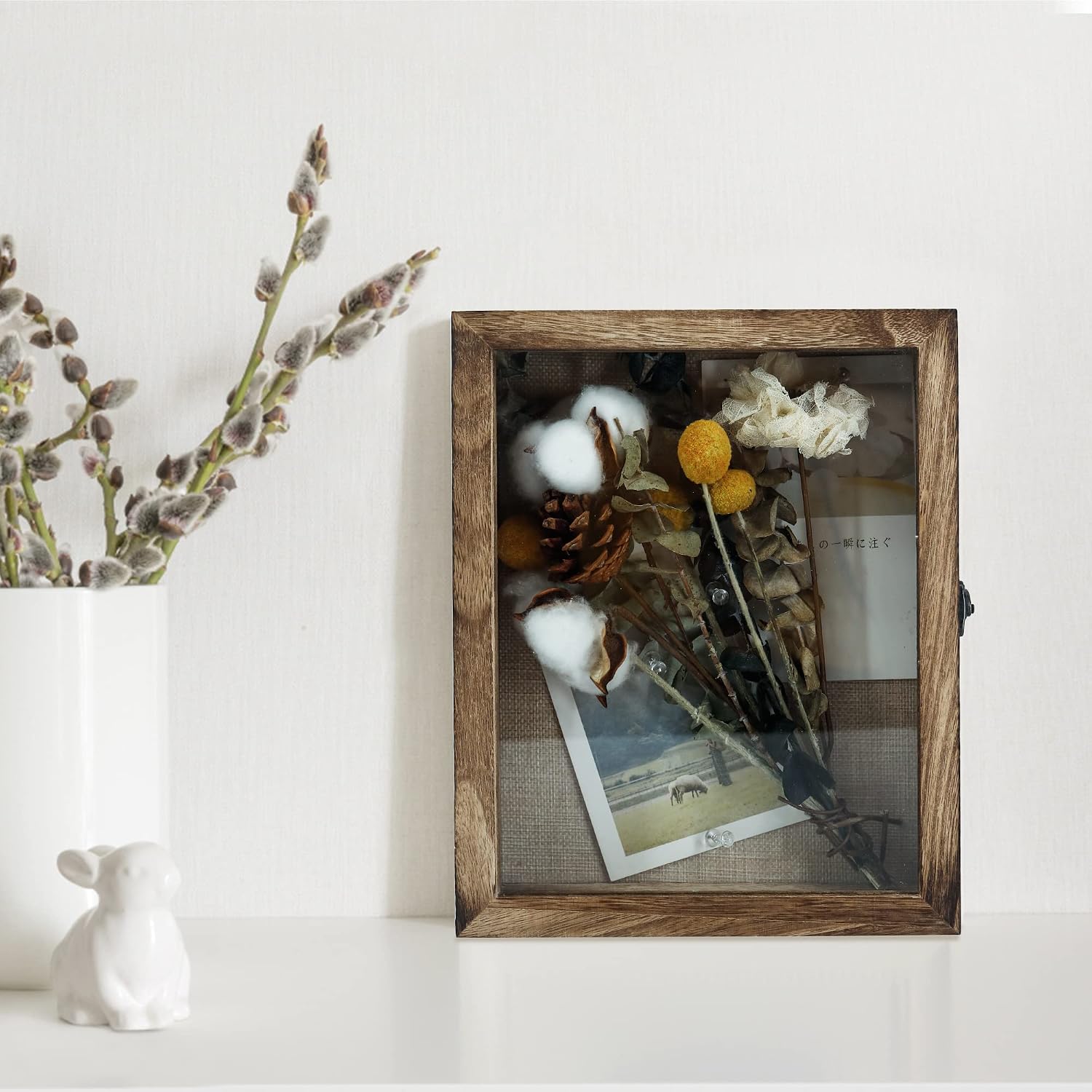 GraduationMall 8x10 Shadow Box Frame Solid Wood Glass Door Display Case with Linen Back and 6 Stick Pins,1.5 inches