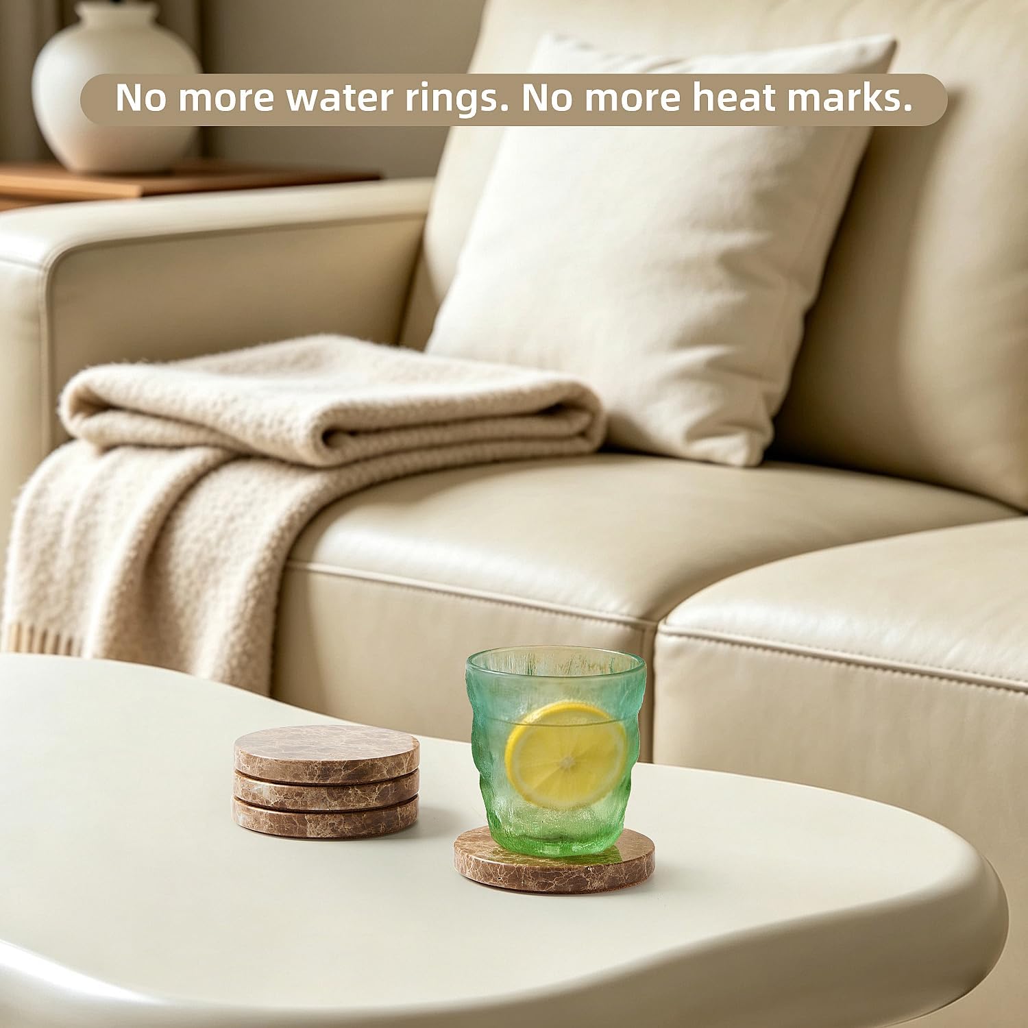 Round Stone Coasters / Dark Brown / 3.93in*3.93in / Set of 4