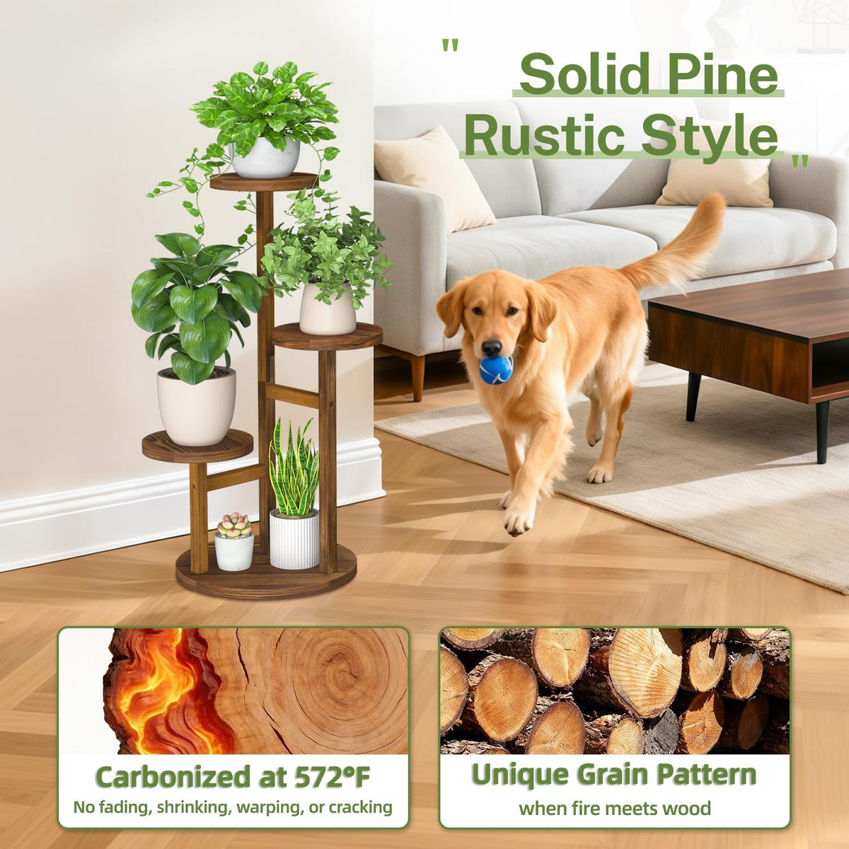 iDavosic.ly 3 Tier Wood Plant Stand Indoor Outdoor Corner Tall Shelf, Brown | Sturdy Tiered Orchid Display Rack