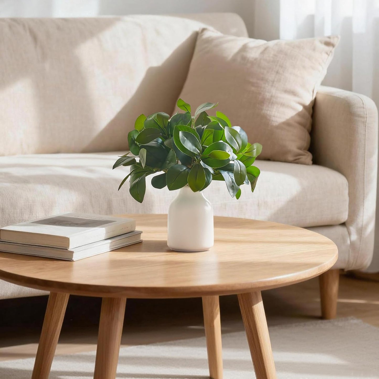 Fake Plants in Small Ceramic Vase Realistic Artificial Faux Plants Indoor Modern / White / 10 Inch