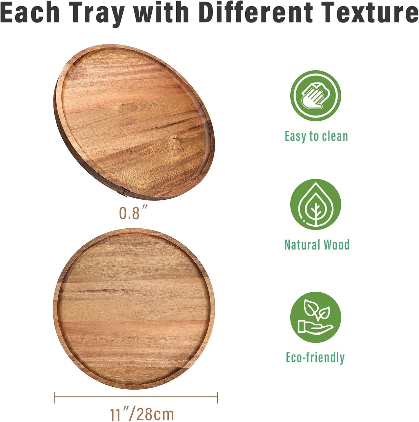Round Wooden Serving Tray / Natural / 11 Inch / Set of 11