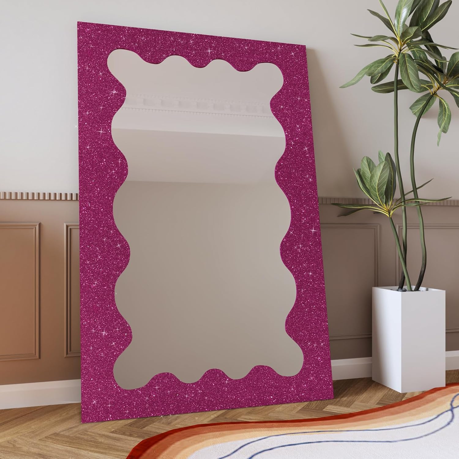 Glitter Wallpaper Border " Shiny Glitter Wallpaper Stick and Peel Fabric Wall / 8 x 354 / Deep Pink
