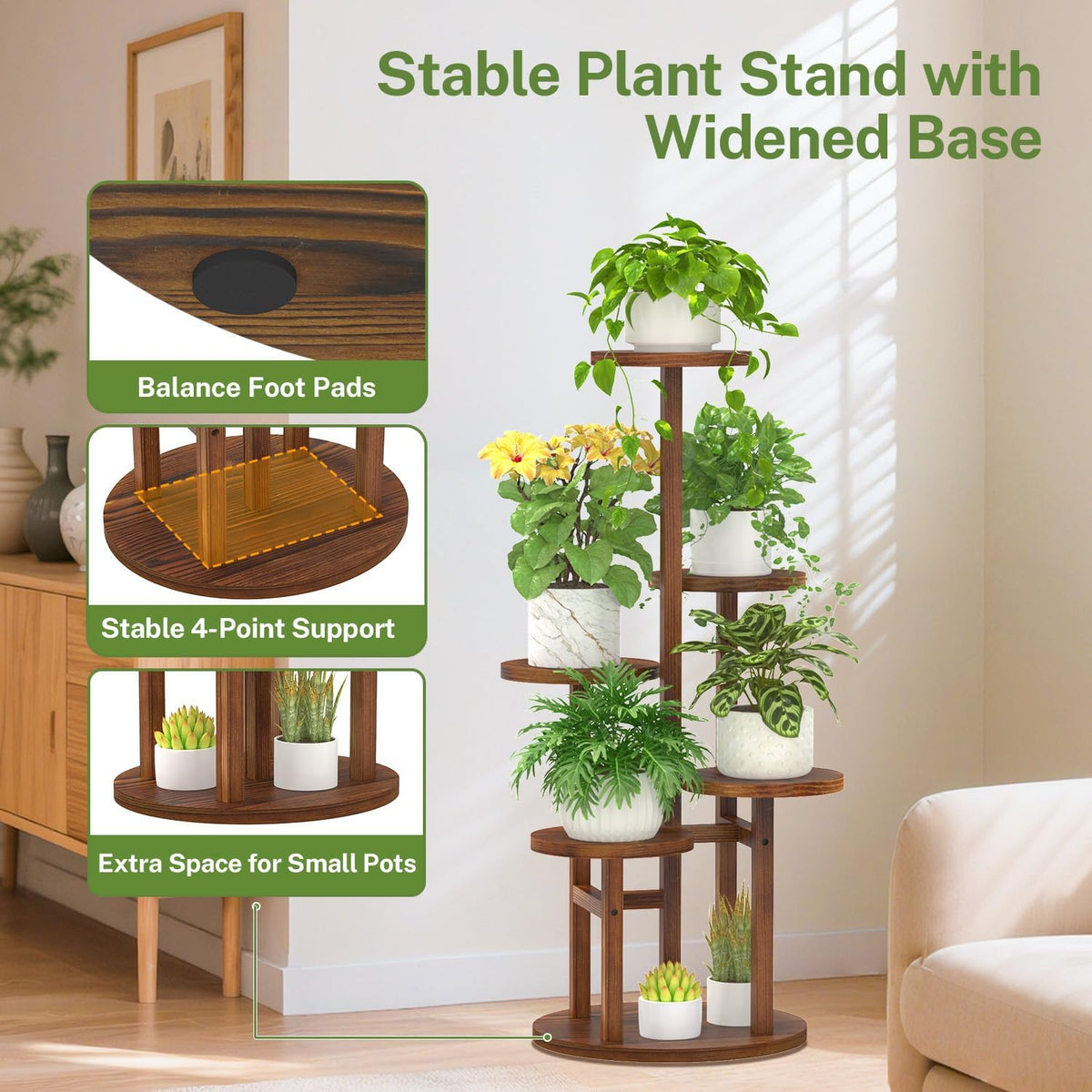iDavosic.ly 5 Tier Wood Plant Stand Indoor Outdoor Corner Tall Shelf, Brown | Sturdy Tiered Orchid Display Rack
