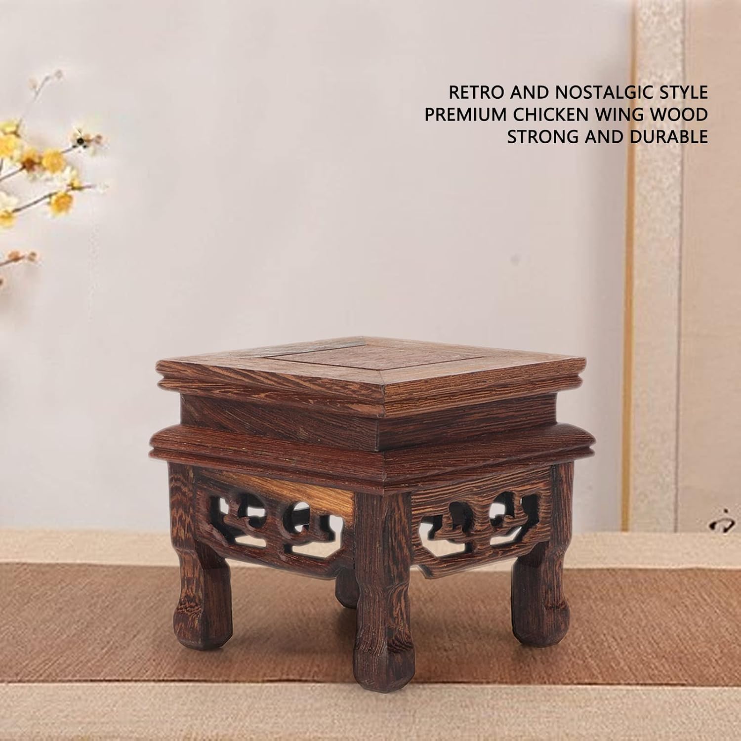 Mini Wooden Stool Display Stand Chinese Style Flower Pot Display Rack Garden Planter Support