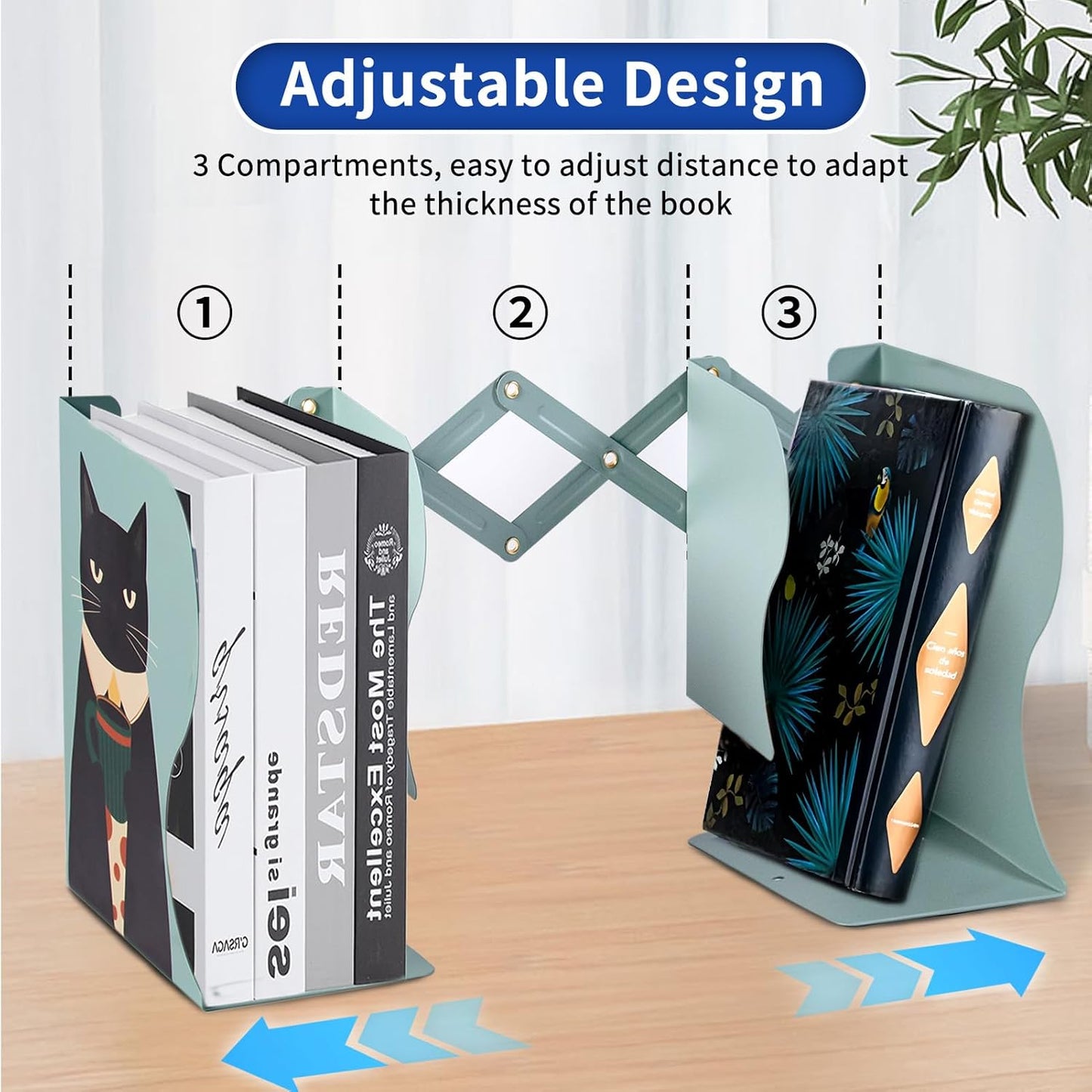 Adjustable Metal Book Ends / Green
