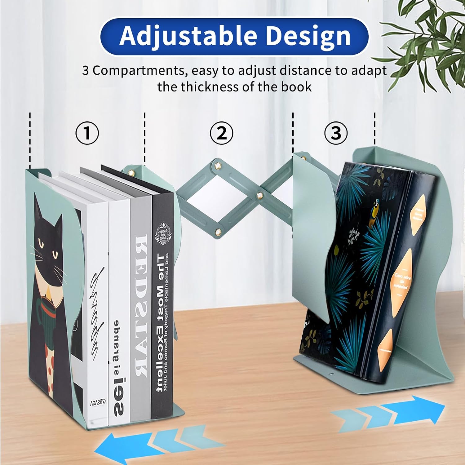 Adjustable Metal Book Ends / Green