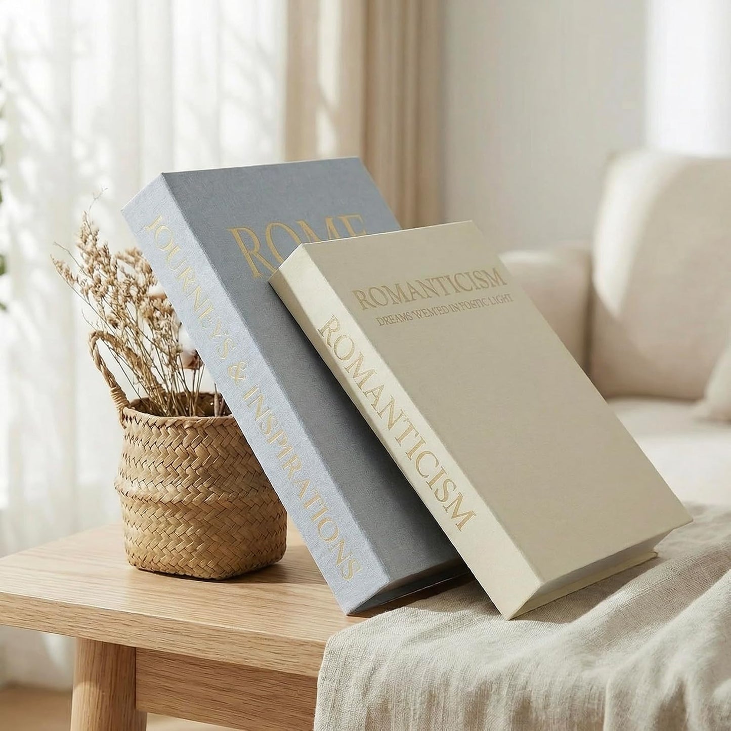 Linen Faux Books Boxes / Set of 2