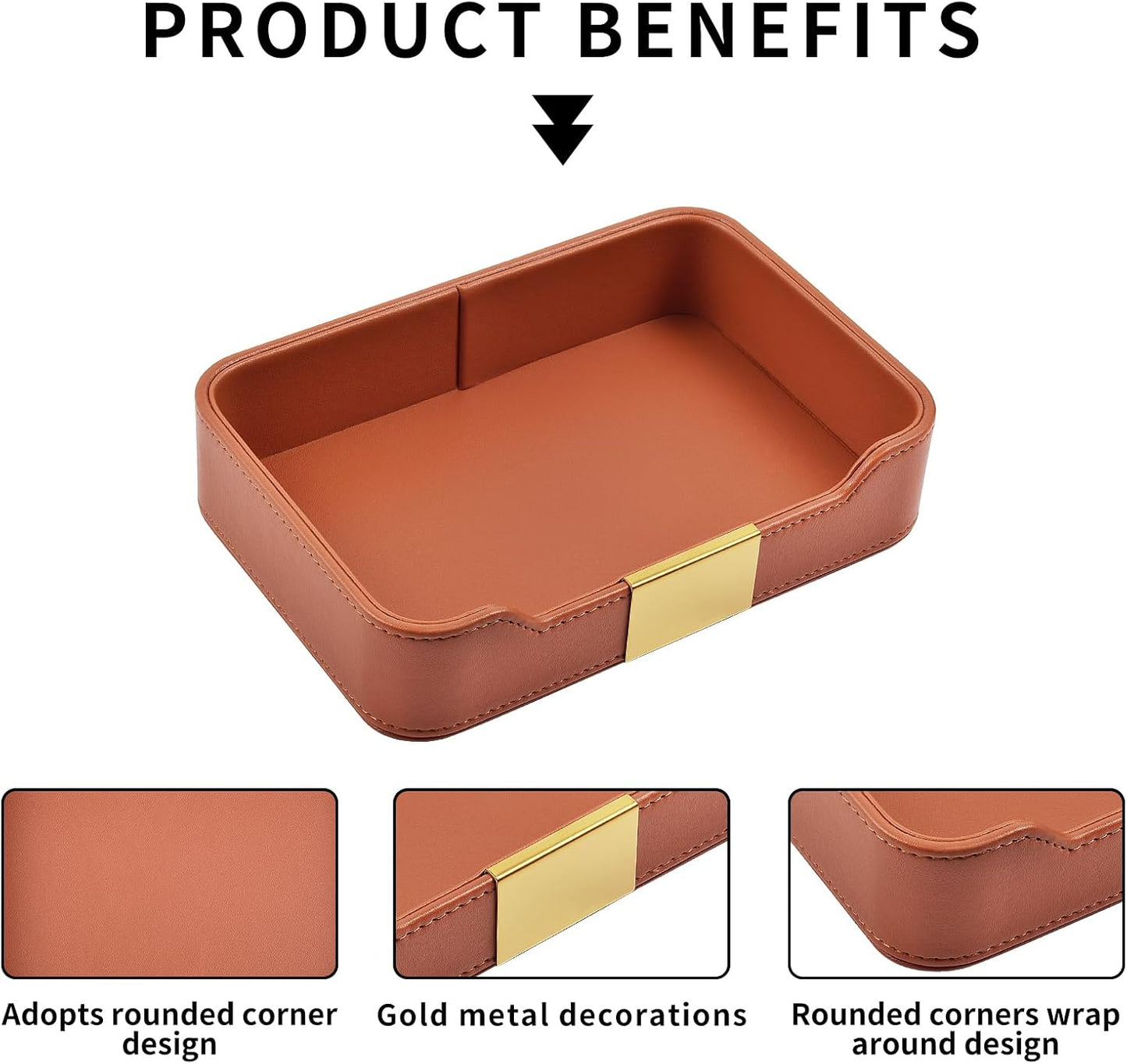 Leather Valet Tray Desktop Storage Organizer / 8.5 x 5.8 x 1.9 / Orange