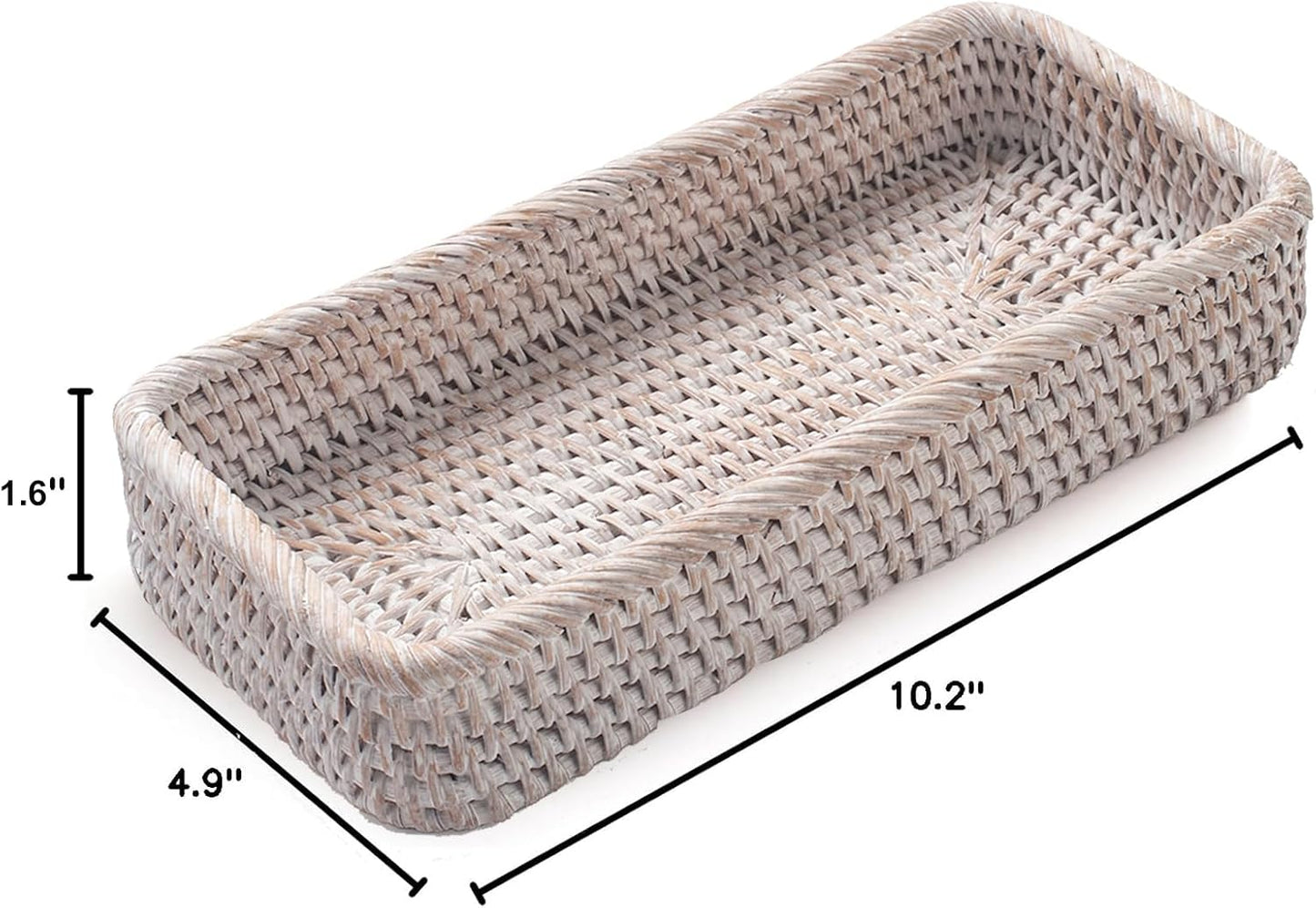 Rattan Bathroom Vanity Trays Toilet Tank Baskets Long Narrow Hand / Whitewash / 10.2 x 4.9 x 1.6