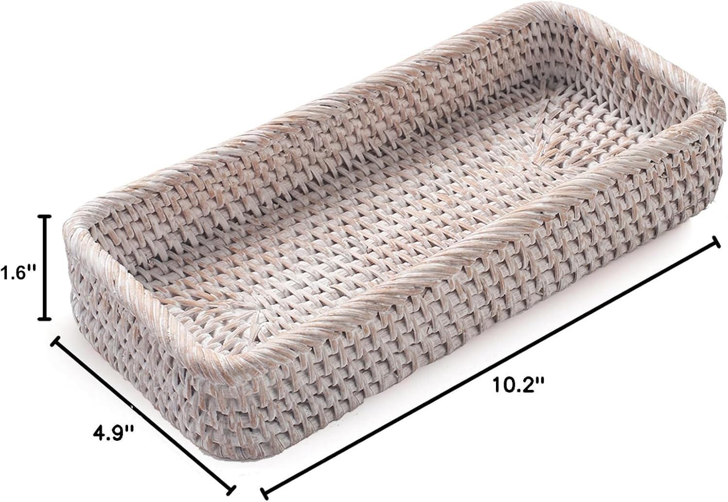 Rattan Bathroom Vanity Trays Toilet Tank Baskets Long Narrow Hand / Whitewash / 10.2 x 4.9 x 1.6