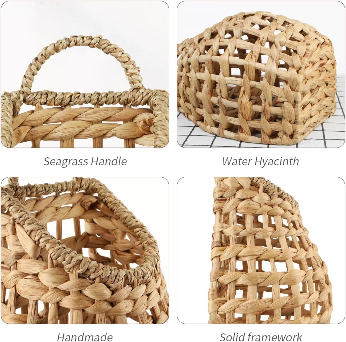 Woven Hanging Basket Water Hyacinth Wicker Wall Basket Handmade Flower Baskets for Organizing