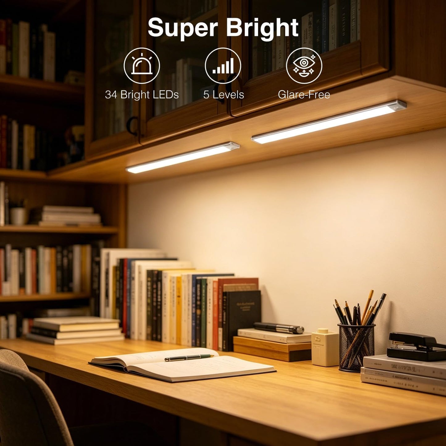 DAYBETTER 8inch Under Cabinet Lighting,4 Pack Motion Sensor Light Indoor | Rechargeable,3 Color Temps,5 Levels Dimmable