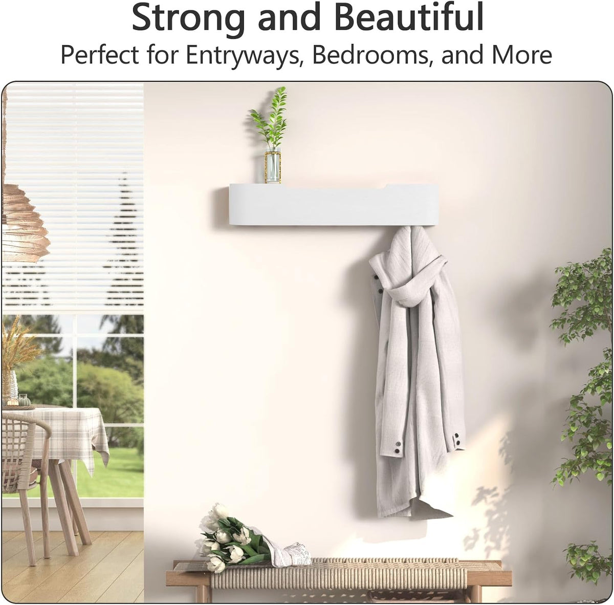 Coat Rack Wall Mount with Hidden Hooks Modern Key Holder Wood Entryway Hook with Shelf for Bedroom Kitchen Hallway