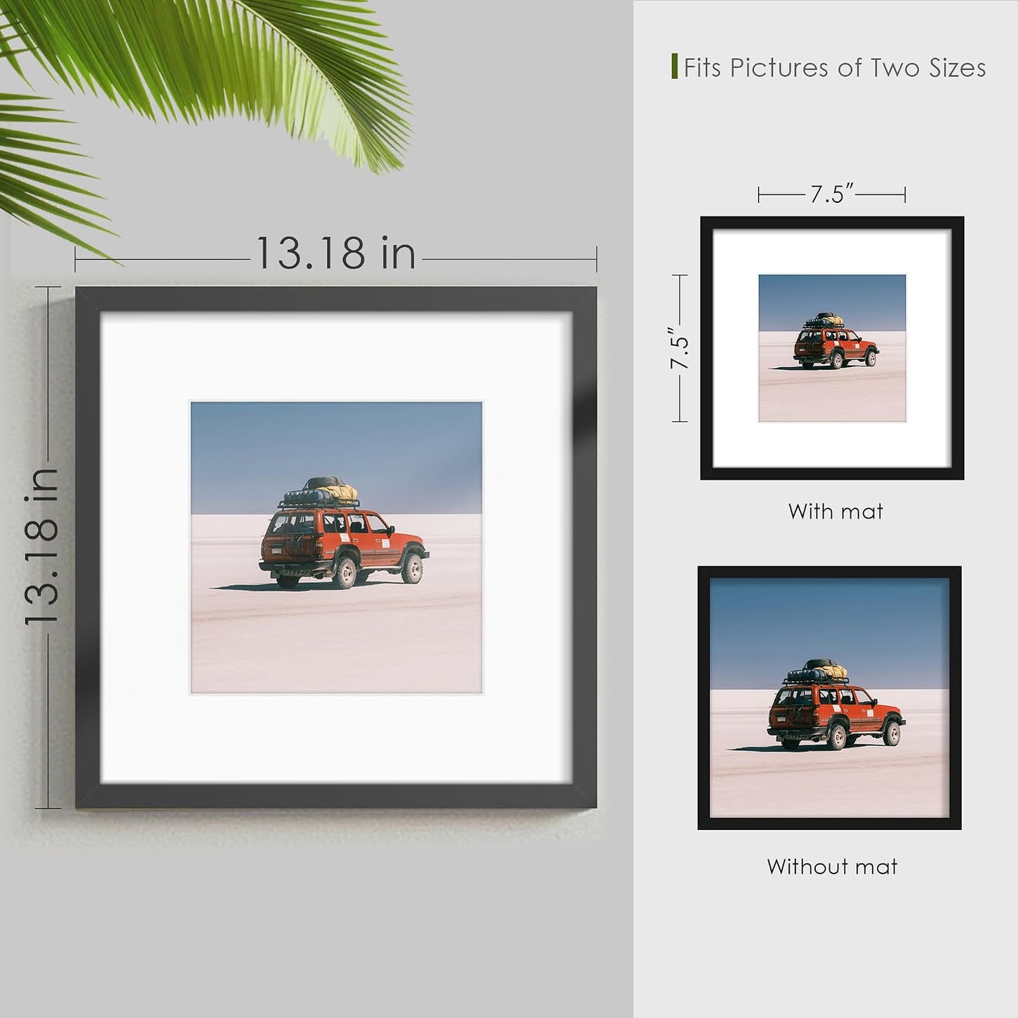 12x12 Picture Frame Sef of 10, for Wall Gallery Decor, Black | Display Pictures 8x8 with Mat or 12 x 12 Without Mat