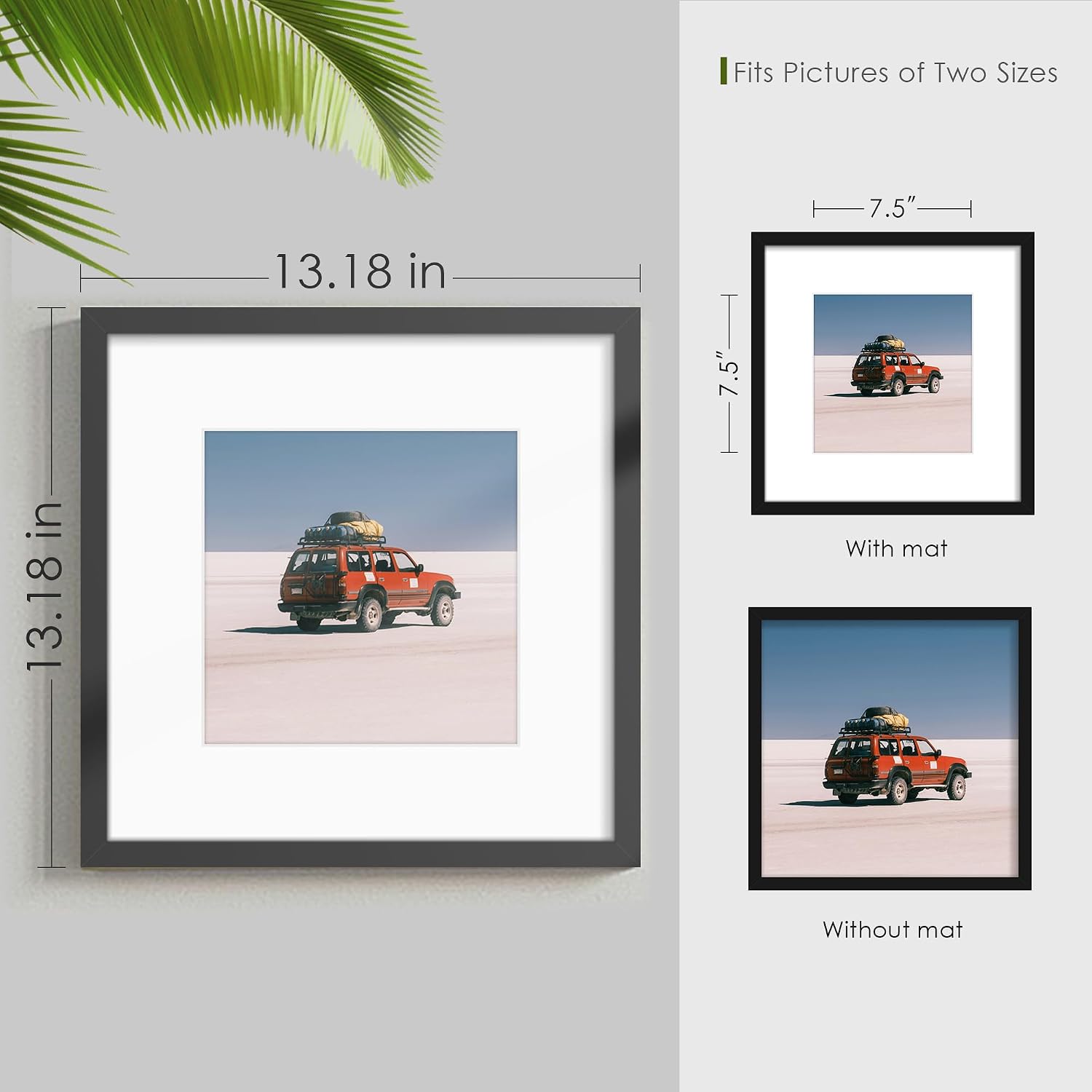 12x12 Picture Frame Sef of 10, for Wall Gallery Decor, Black | Display Pictures 8x8 with Mat or 12 x 12 Without Mat