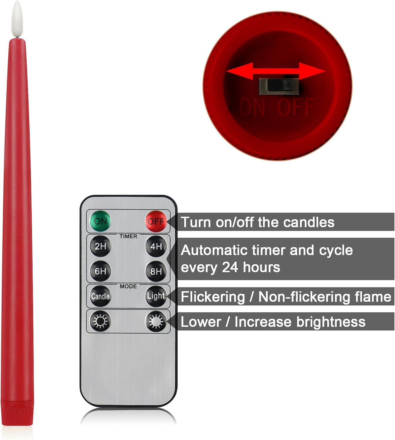 Flameless Taper Candles with 10-Key Remote, Battery Operated Led Flickering 3D Wick Window Candles Real Wax Finished