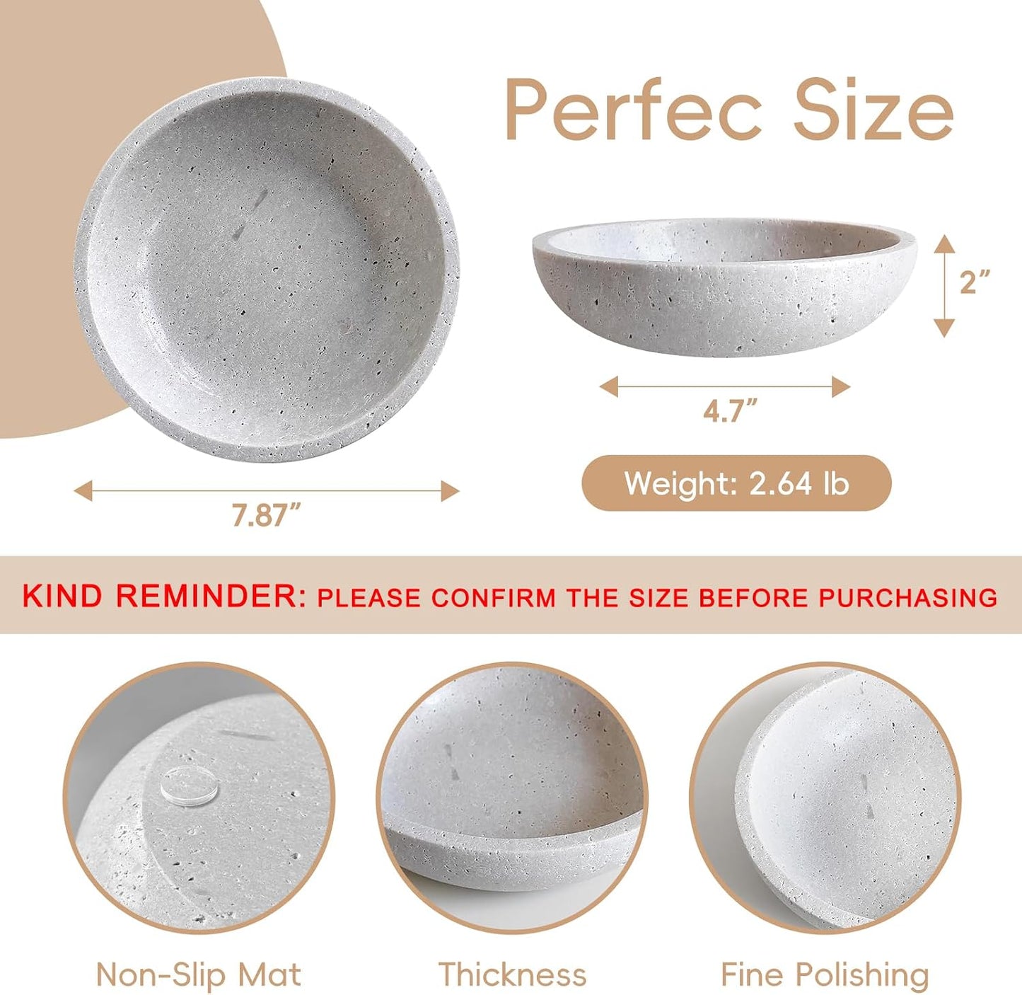 Travertine Bowl Modern Key Bowls for Entryway Table / Grizzly