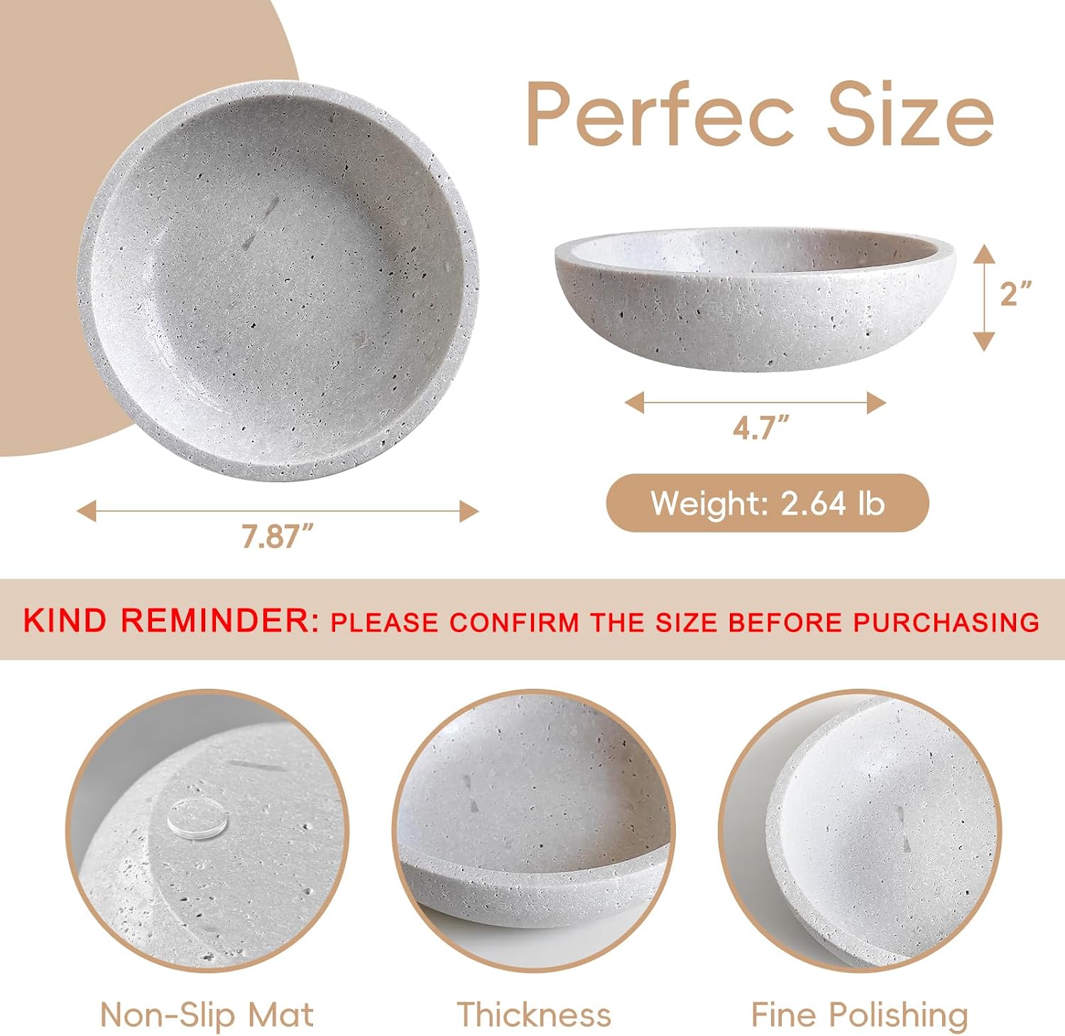 Travertine Bowl Modern Key Bowls for Entryway Table / Grizzly