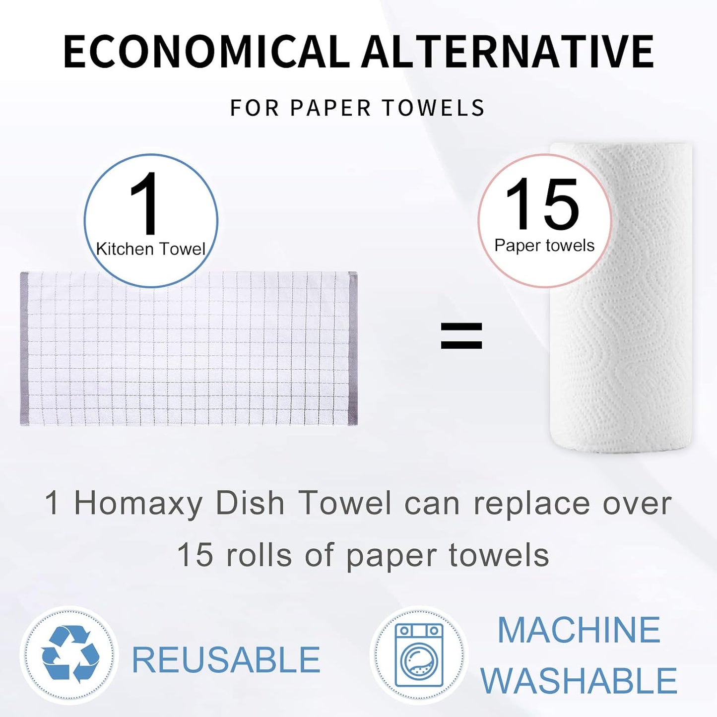 Homaxy 100% Cotton Terry Kitchen Towels, 12 Pack, White | Ultra Soft and Absorbent Dish Towels for Kitchen, Suitable