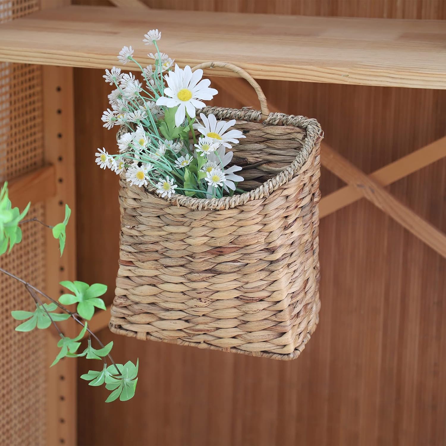 Woven Hanging Basket Water Hyacinth Hanging Wall Basket Wicker Handmade Baskets / Seagrass Mouth