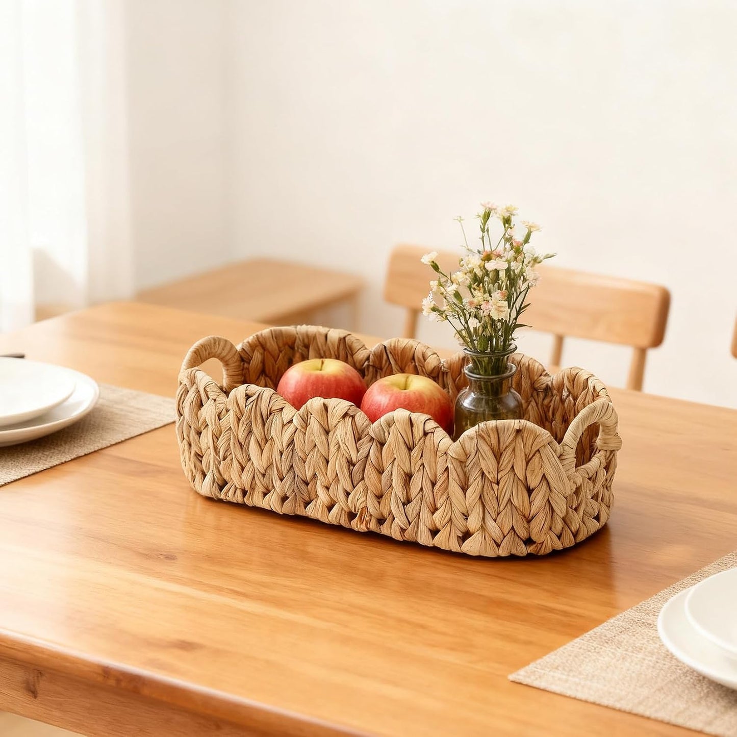 Scalloped Wicker Basket / 16.14in*6.7in*10.62in,14.17in*6.7in*4.7in / Set of 2
