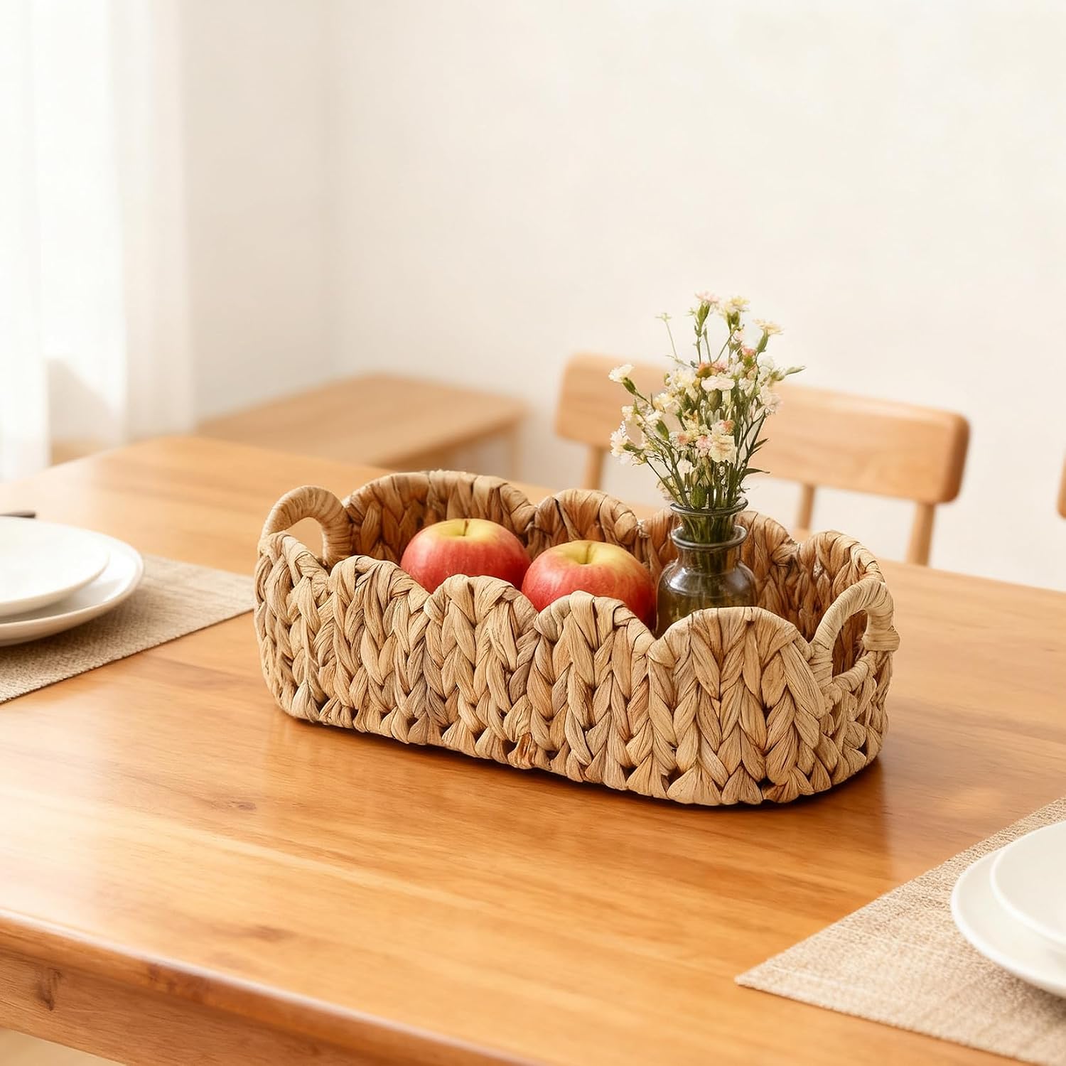 Scalloped Wicker Basket / 16.14in*6.7in*10.62in,14.17in*6.7in*4.7in / Set of 2