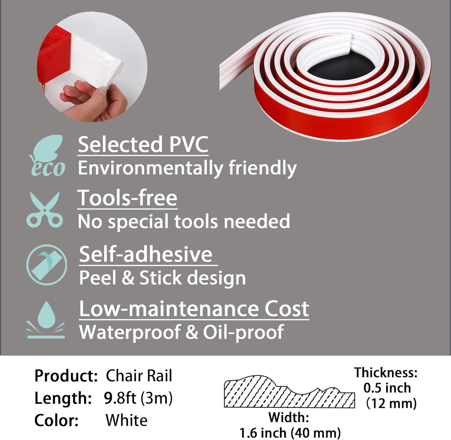 Self-Adhesive Panel Moulding / 1.6" W x 118.1"L / White
