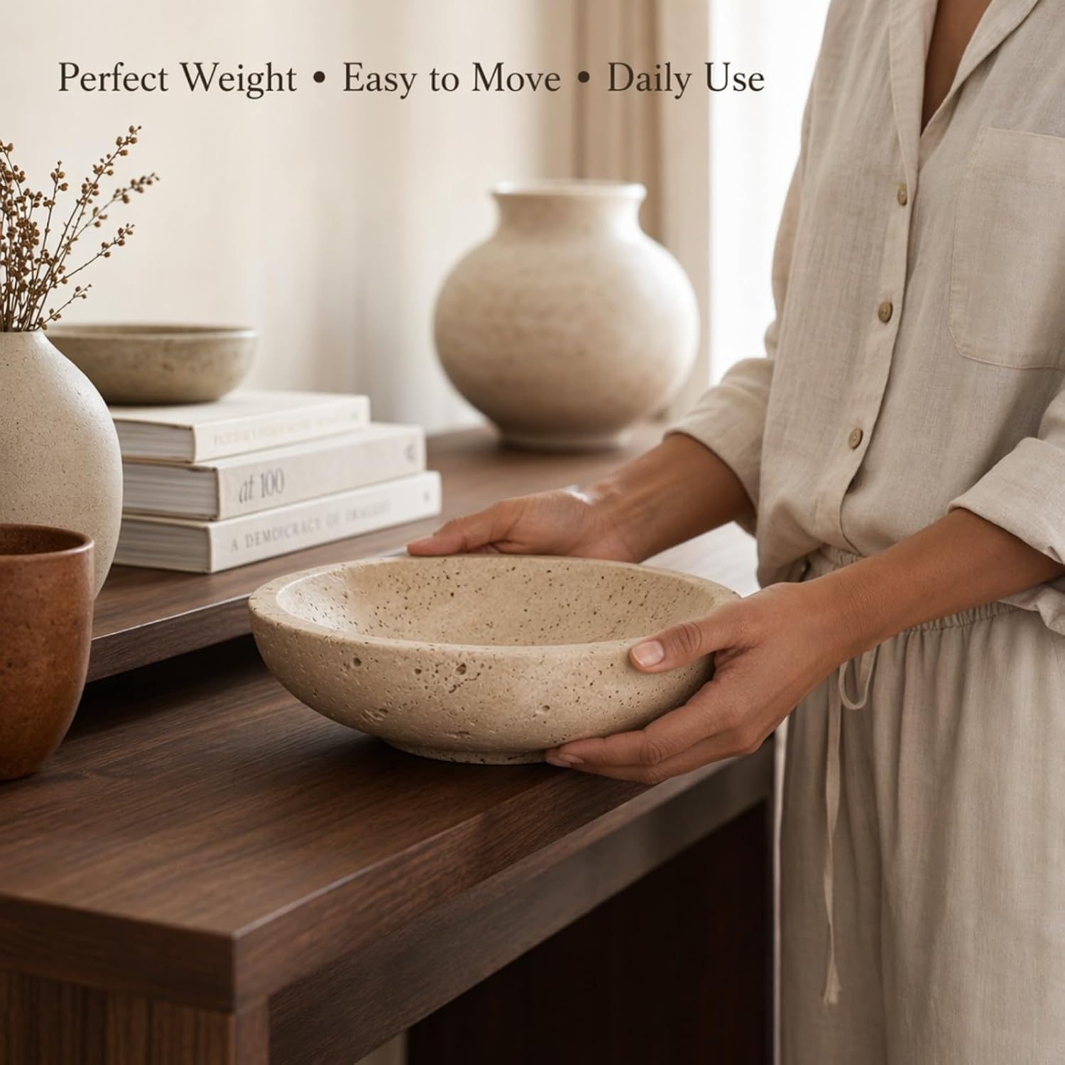 Travertine Decorative Bowl 7.8 / 7.8"*2.3 / Natural