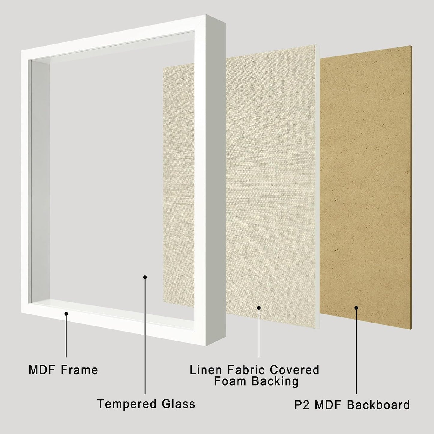 11x14 Shadow Box Display Case with Tempered Glass, White Wooden Large Memory Shadow Box Frame with Soft Linen Back