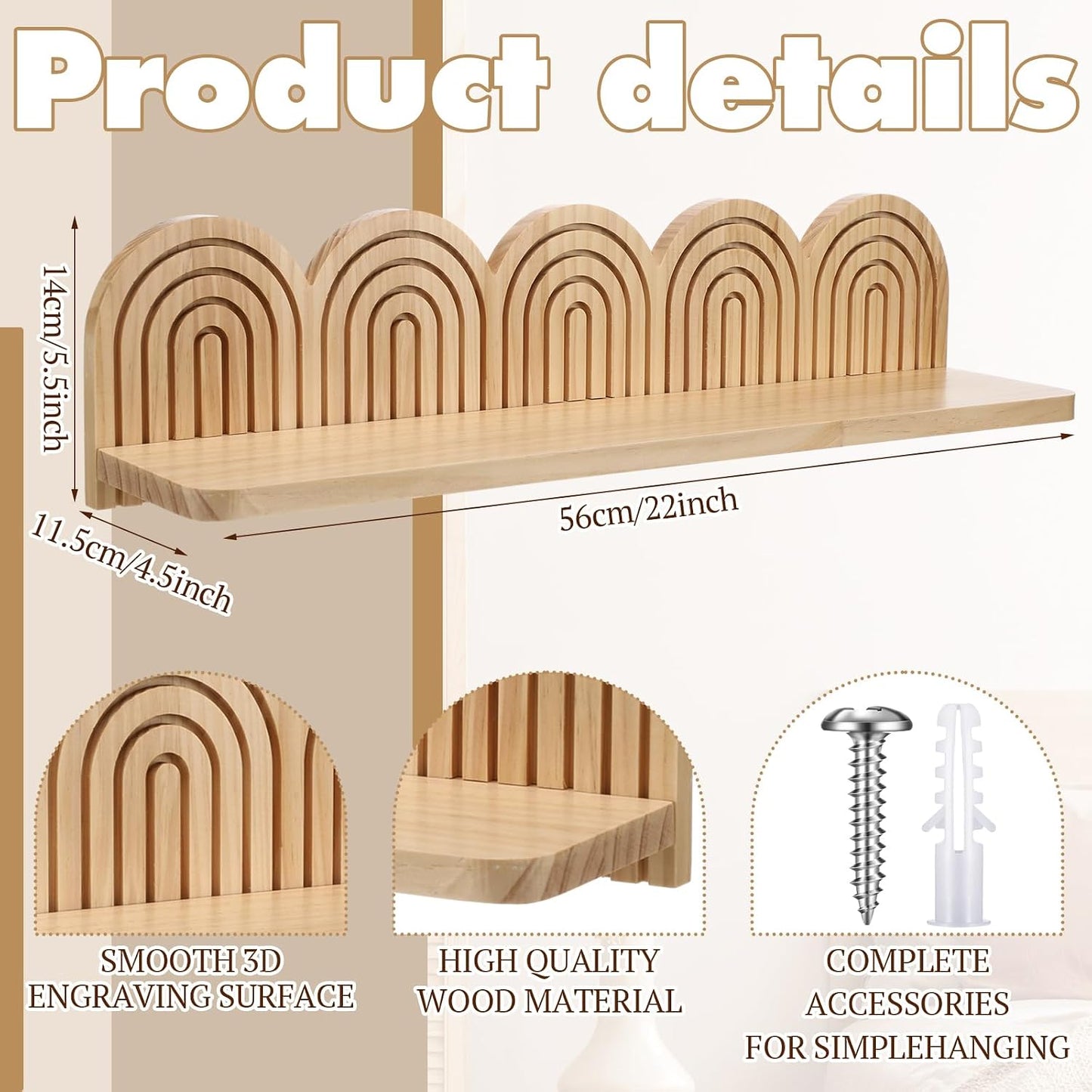 Wall Coat Rack/Boho Wall Shelf Mid-Century Modern Wooden Coat Vintage Mount / 22 x 5.5 x 4.5 / Wood