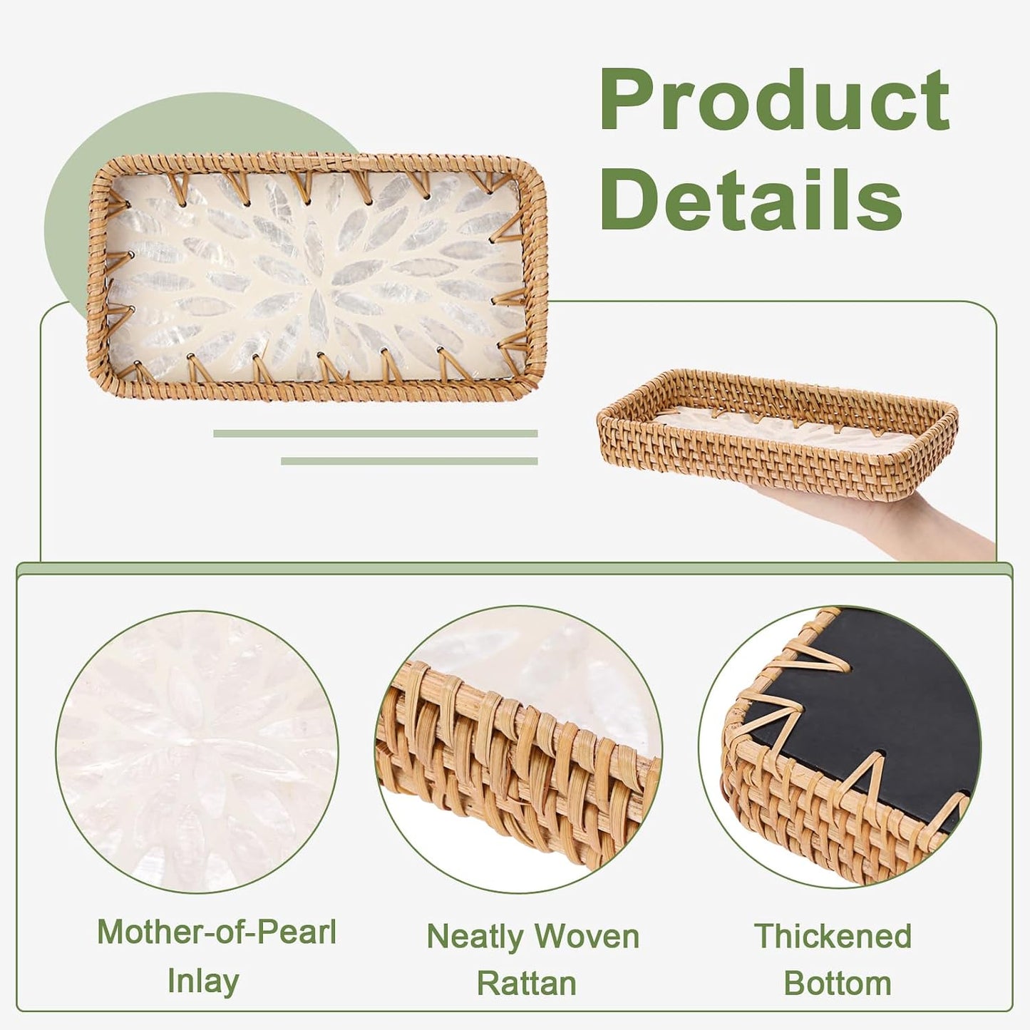Decorative Key Basket for Entryway Small Handwoven Rattan Tray Rectangular / 8.3 x 4.3 x 1.6 / White